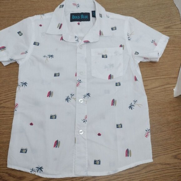 Bold Blue Boys Youth Size 5 Button Down Beach Shirt Excellent Condition - Picture 1 of 6